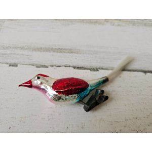Vintage bird clip ornament mercury glass red tree Xmas